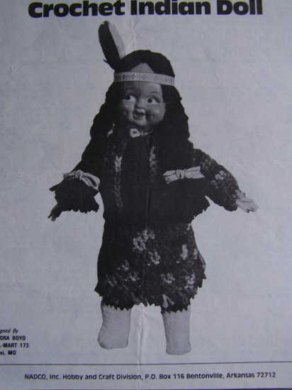 USA 1 Cent S&H Vintage Crochet Pattern Indian Pow Wow Stuffed Doll