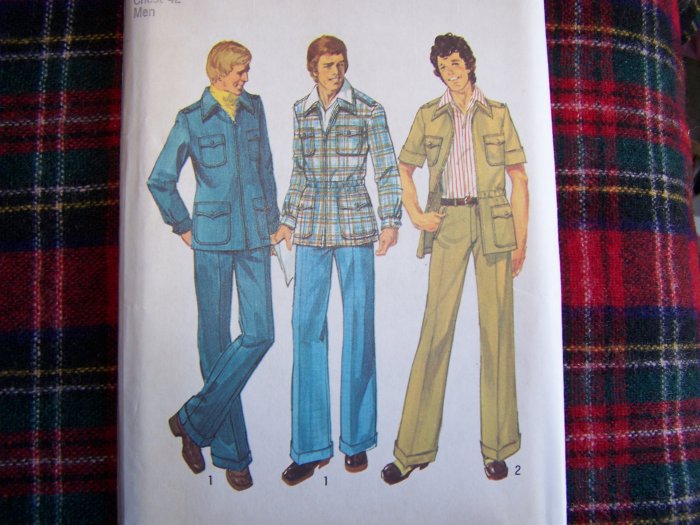 Vintage 70's Mens Safari Leisure Suit Sewing Pattern 6373 Sz 42 Simplicity
