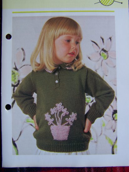 US 1 Cent S&H Vintage Toddlers Flower Pot Knitted Sweater Knitting Pattern