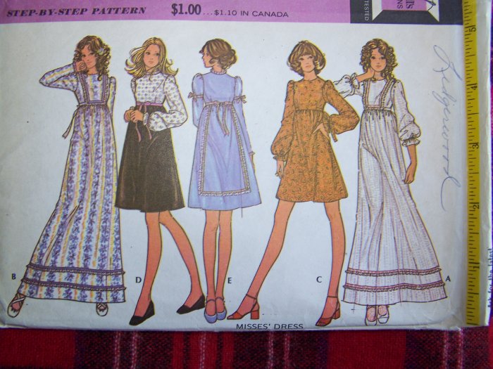 Vintage Hippie Dress Sewing Pattern 3372 Mini Maxi Gown Puff Flowing