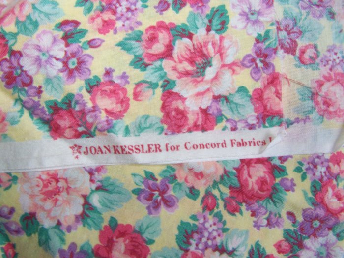 Vintage Cotton Fabric Quilting Pink Roses On Yellow Ground Joan Kessler