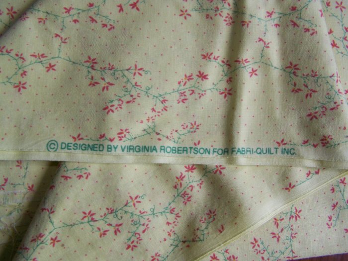Virginia Robertson Vintage Cotton Fabric Yellow Red Polka Dots Flowers