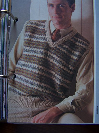 US 1 Cent S&H Mens Womens Vintage Knitting Pattern Fair Isle Sweater Vests