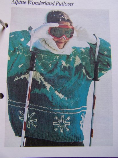 Vintage Knitting Pattern Womens Alpine Winter Scene Bulky Pullover Ski