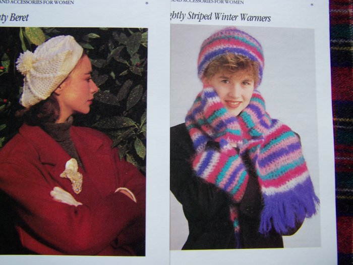 1 Cent USA S&H Vintage Crochet Patterns Womens Beret & Stocking Hat Scarf Gloves