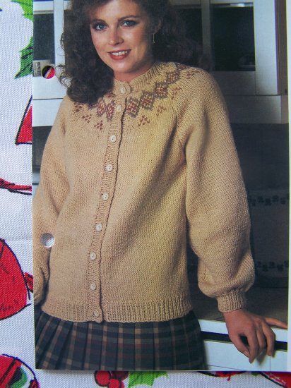 Vintage Knitting Pattern Womens Cardigan Sweater With Patterned Yoke