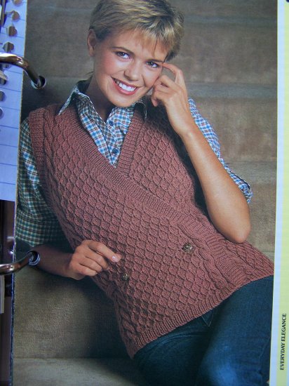 Usa 1 Cent Sandh Vintage Surplice Wrap Knitted Sweater Vest Knitting Pattern 5568