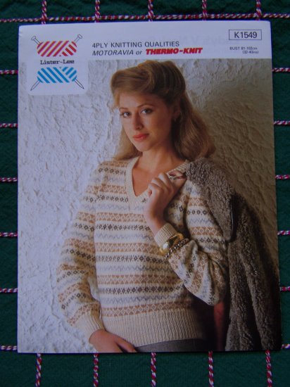 Vintage Knitting Leaflet Pattern Misses Pullover V Neck Sweater Lister Lee K 1549