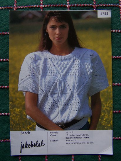 Vintage Jakobsdals Short Sleeve Sweater Knitting Pattern Misses Bust 33 ...