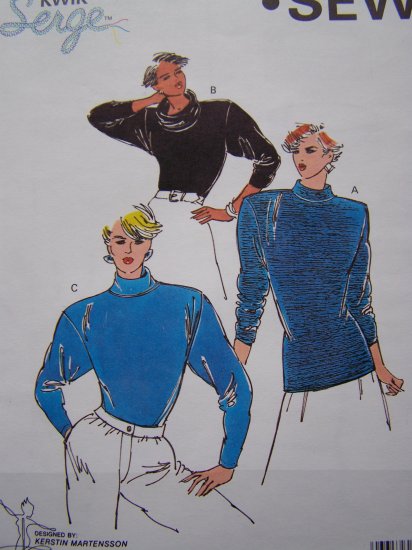 Misses XS S M L XL Sewing Pattern Knit Tops Cowl Turtleneck & Mock Kwik Sew 1768