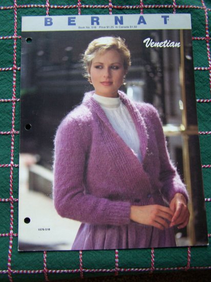 Vintage Bernat Book 518 Two Misses Knitting Patterns Shawl Collar Jacket & Pullover Sweater