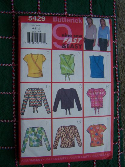 9 Easy Fast Sewing Patterns Surplice Mock Wrap Tops SHirts 5429 Sz 6 8 10