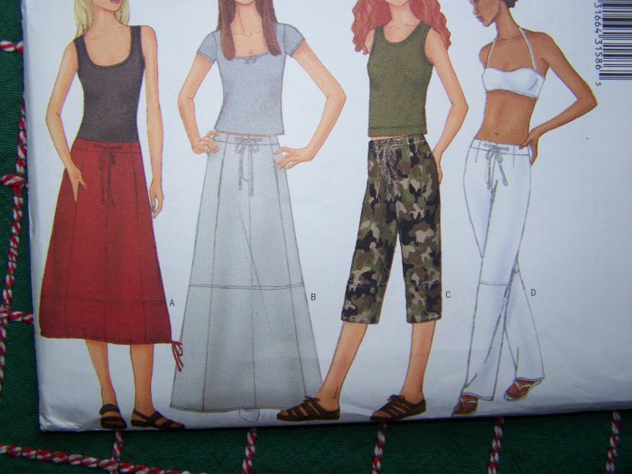 Misses 12 14 16 Sewing Patterns A Line or Flared Skirts Drawstring Capri Straight Leg Pants 6603