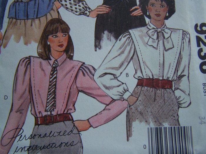 Vintage McCall's Misses Blouse & Tie Sewing Pattern Button Up Long ...