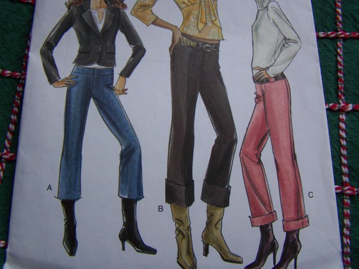 1 Cent S&H US New 8130 Vogue Sewing Pattern Misses Pants Low Waist Mock Fly Slim Cuff Hem 6 8 10 12
