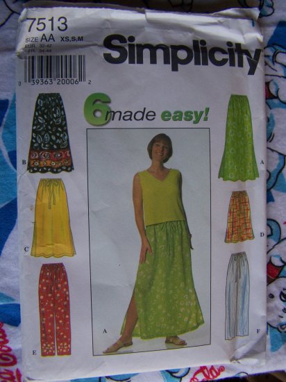 FREE USA S&H Misses Skirts & Pants Sewing Patterns Elastic & Drawstring Waist XS S M 7513