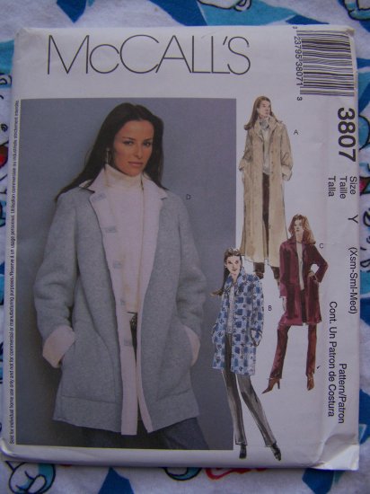 McCall's Winter Coat Sewing Pattern 3807 Misses XS S M Lined Jackets ...