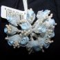 New 144 Ribbon Roses Baby Blue Rolled Rosebud with Pearl Stamens Lace Wrapped