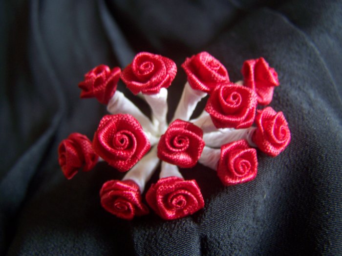 144 Red Ribbon Roses 3/8 White Wire Stems Crafts Floral Rose