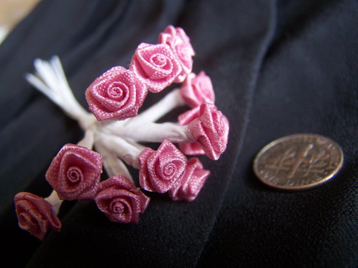New 144 Ribbon Roses Mauve Dusty Rose Pink White Wire Stems 3/8 Flowers