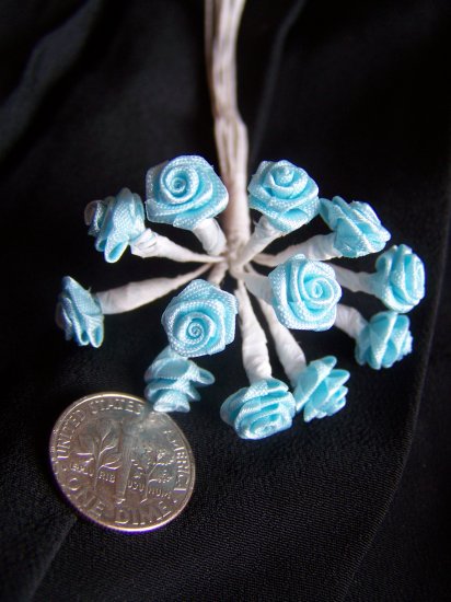 Pastel Aqua Teal New Ribbon Roses 144 White Metal Wire Stems New