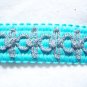 Vintage Aqua Teal Gimp Lace Trim with Silver Metallic Cord 1 Yard x 1" wide