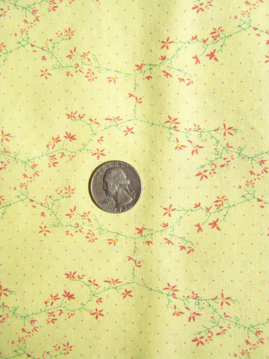 Virginia Robertson Vintage Cotton Fabric Yellow Red Polka Dots Flowers