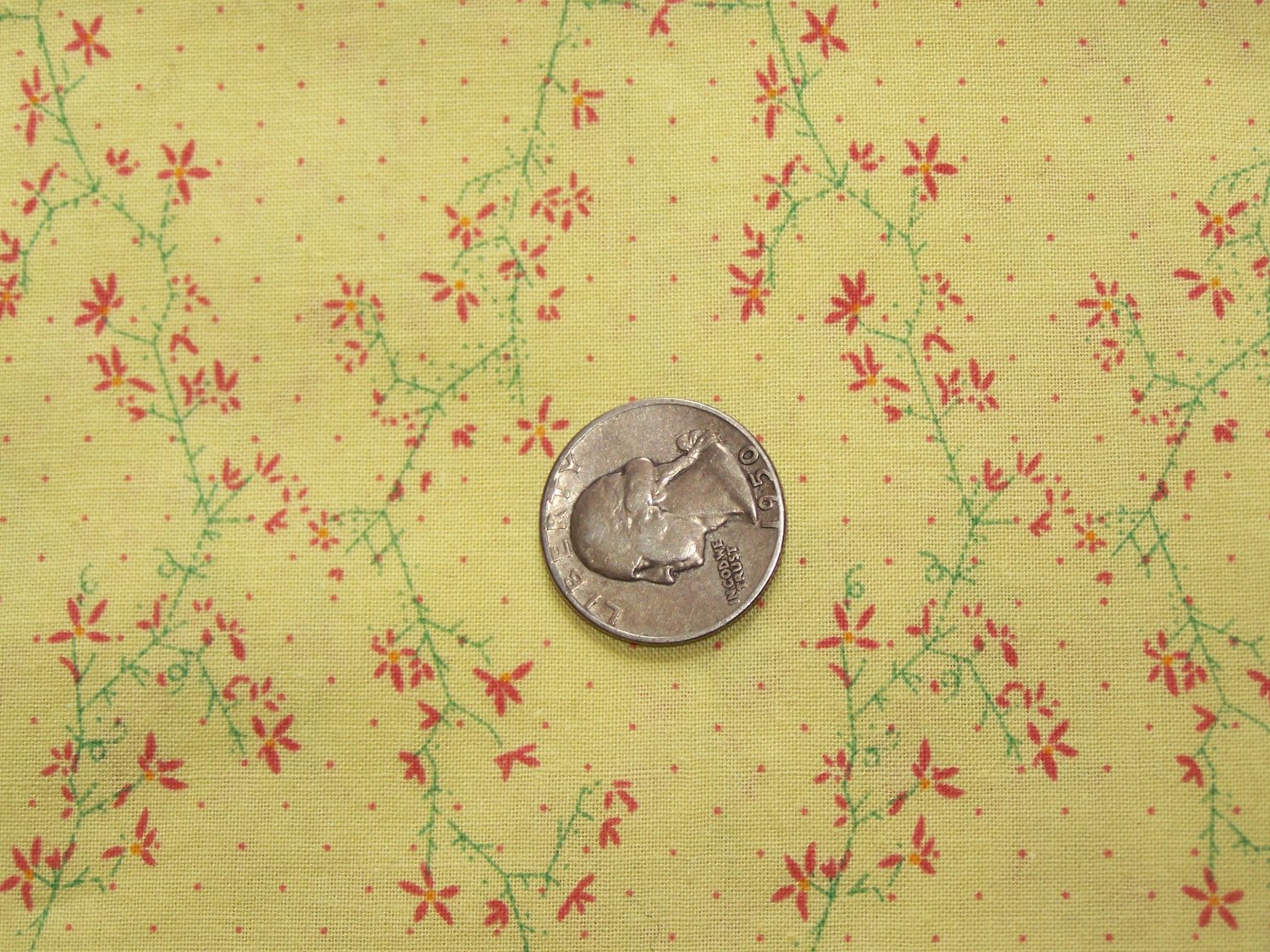 Virginia Robertson Vintage Cotton Fabric Yellow Red Polka Dots Flowers