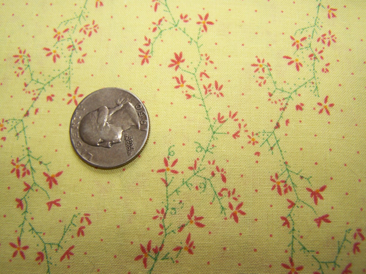 Virginia Robertson Vintage Cotton Fabric Yellow Red Polka Dots Flowers