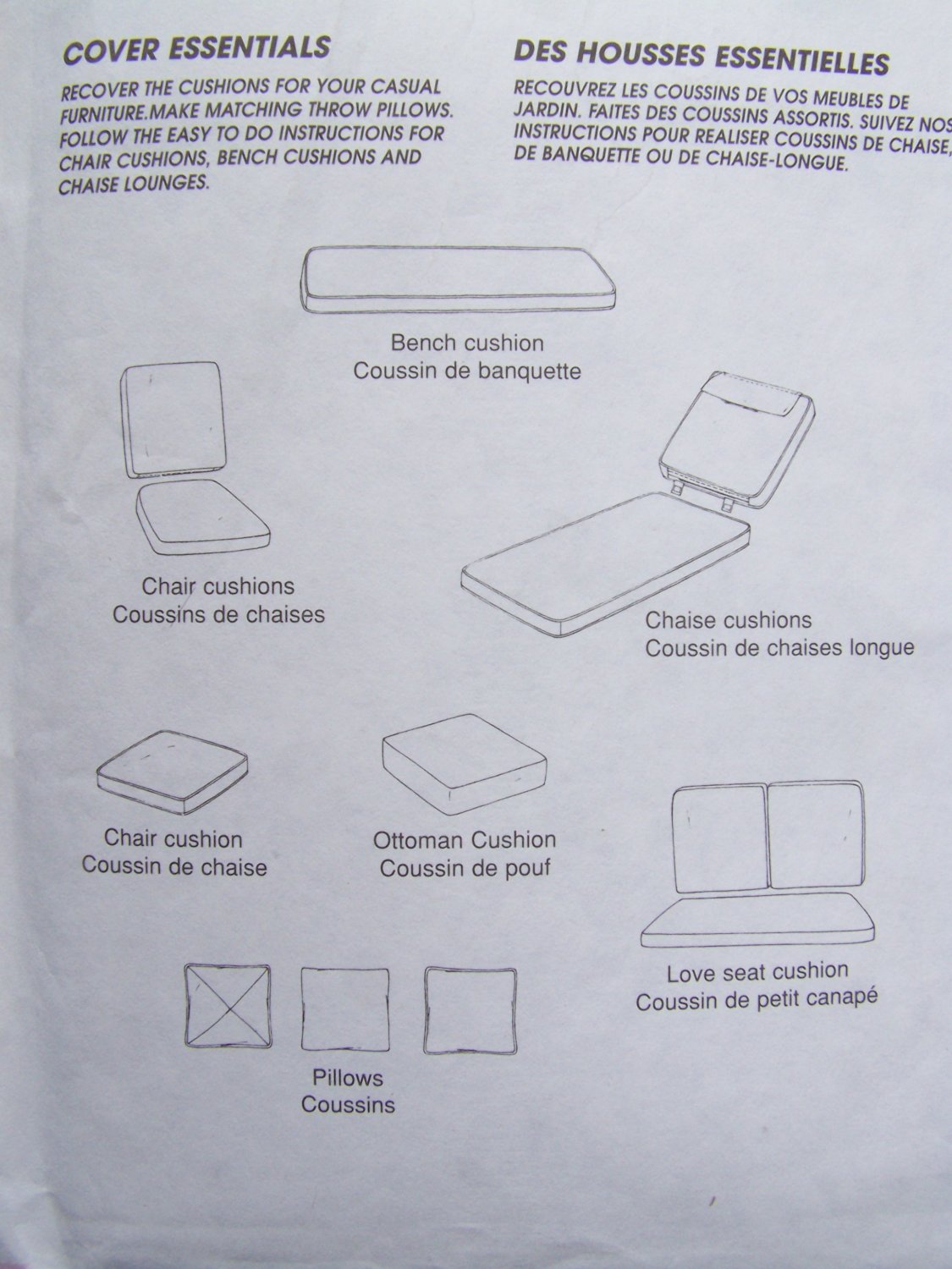 New Sewing Patterns & Instructions Recovering Outdoor Patio Chair Bench
