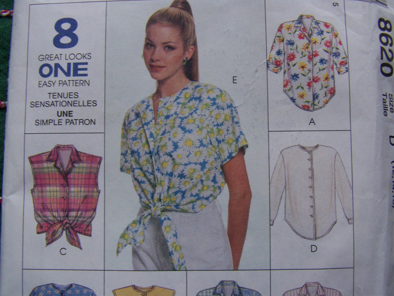New 1990s McCall's Sewing Pattern 8620 Misses 8 Button Up Shirts 12 14 16