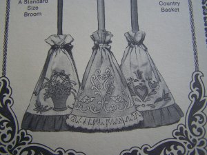 Free USA S&H Shadow Applique Sewing Patterns 3 Broom Covers Folk Art