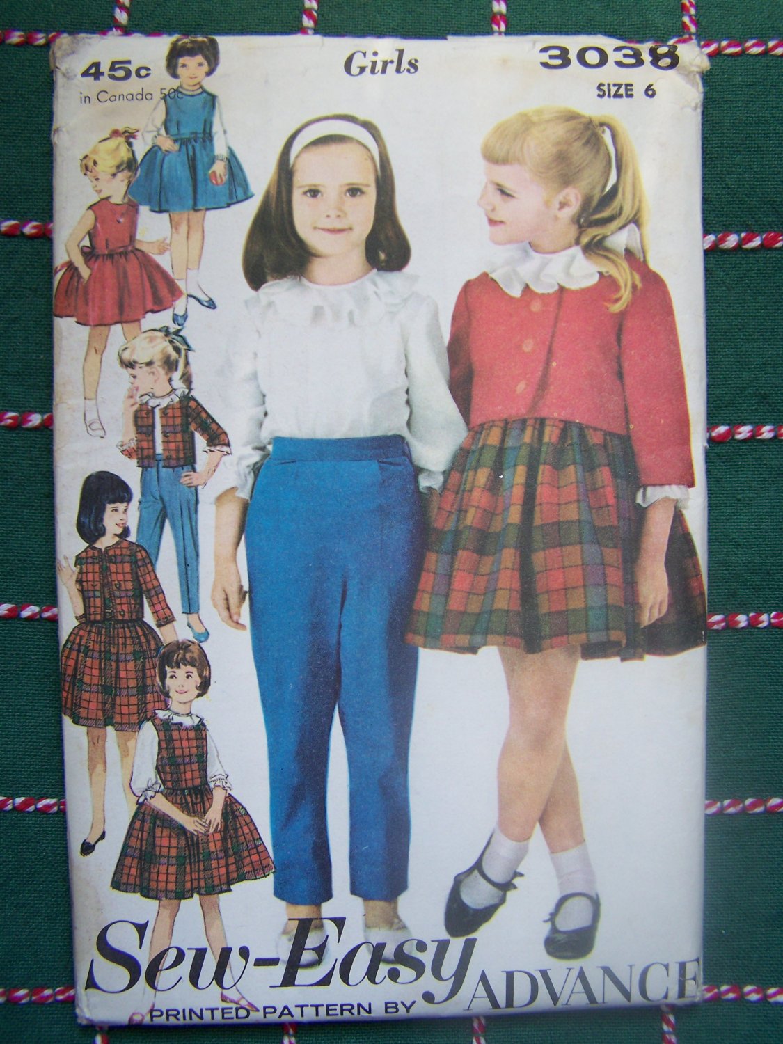 New 1960s Vintage Sewing Pattern 3038 Girls 7 Day Wardrobe Jumper Dress Tops Pants