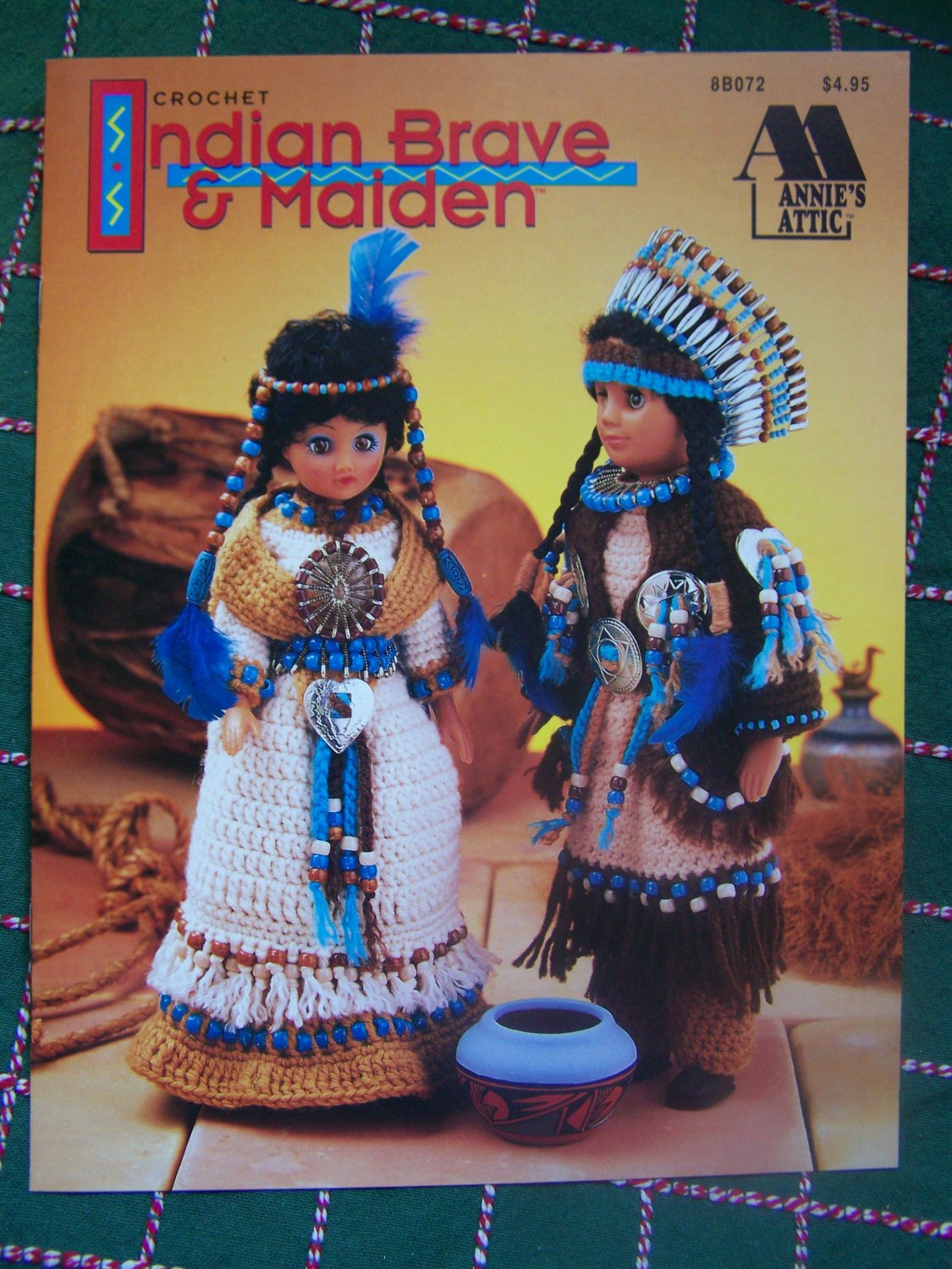 USA Free S&H Annie's Attic Crochet Patterns 15" Dolls Indian Brave & Maiden