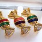 3 Christmas Pin Set Wrapped Hard Candy Gold Tone Metal Clear Rhinestones