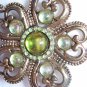 Vintage Antique Gold Tone Brooch Green Stones