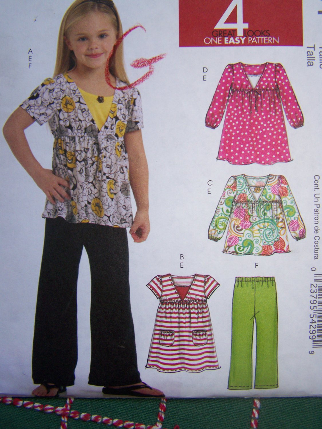 Uncut Girls 3 4 5 6 Sewing Pattern 5794 Empire Waist Peasant Tops & Pants