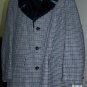 Vintage Men's Sears Coat Houndstooth Black Blue Tweed Black Plush Collar Warm Furry Lining