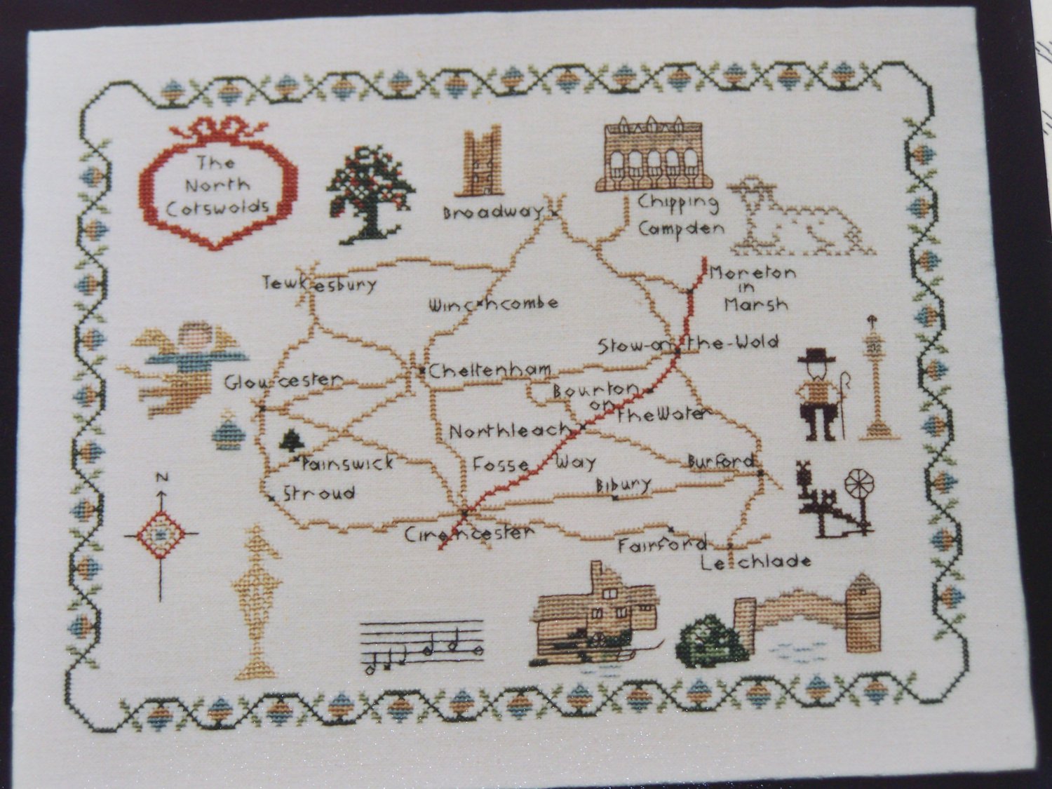 Vintage Corss Stitch Embroidery Pattern # 23 North Cotswold England Map