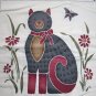 Free USA S&H New Country Cat Cotton Fabric Pillow Panel Flowers Butterfly