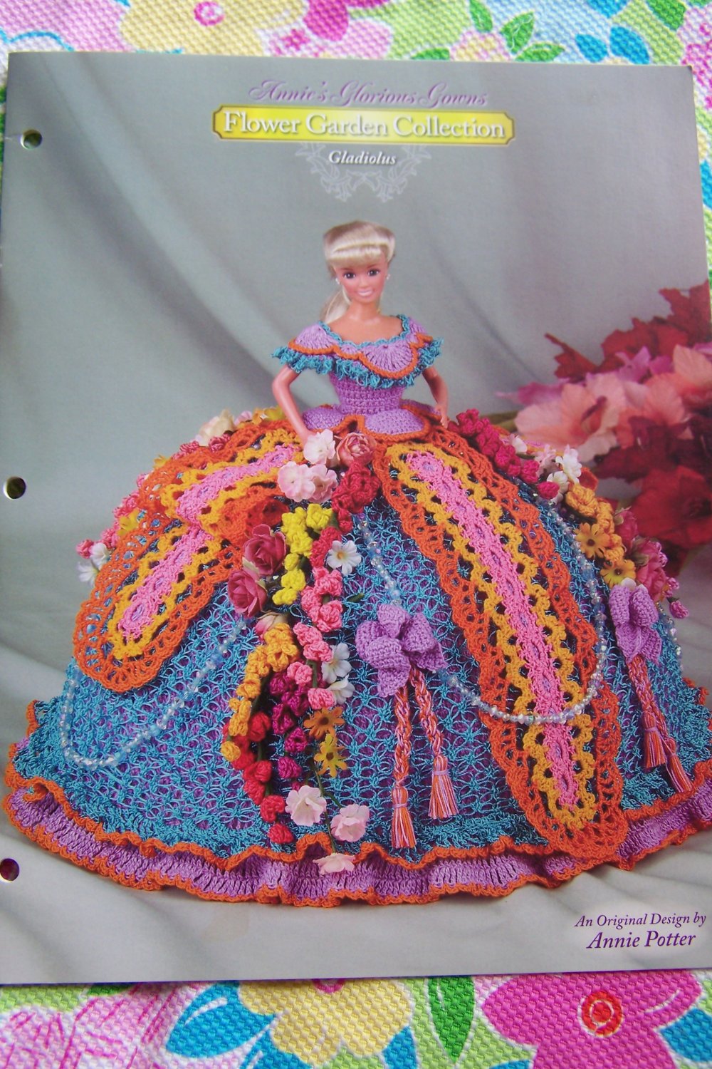 Annie's Attic Crochet Pattern Bed Doll Gown GLADIOLUS Flower Garden