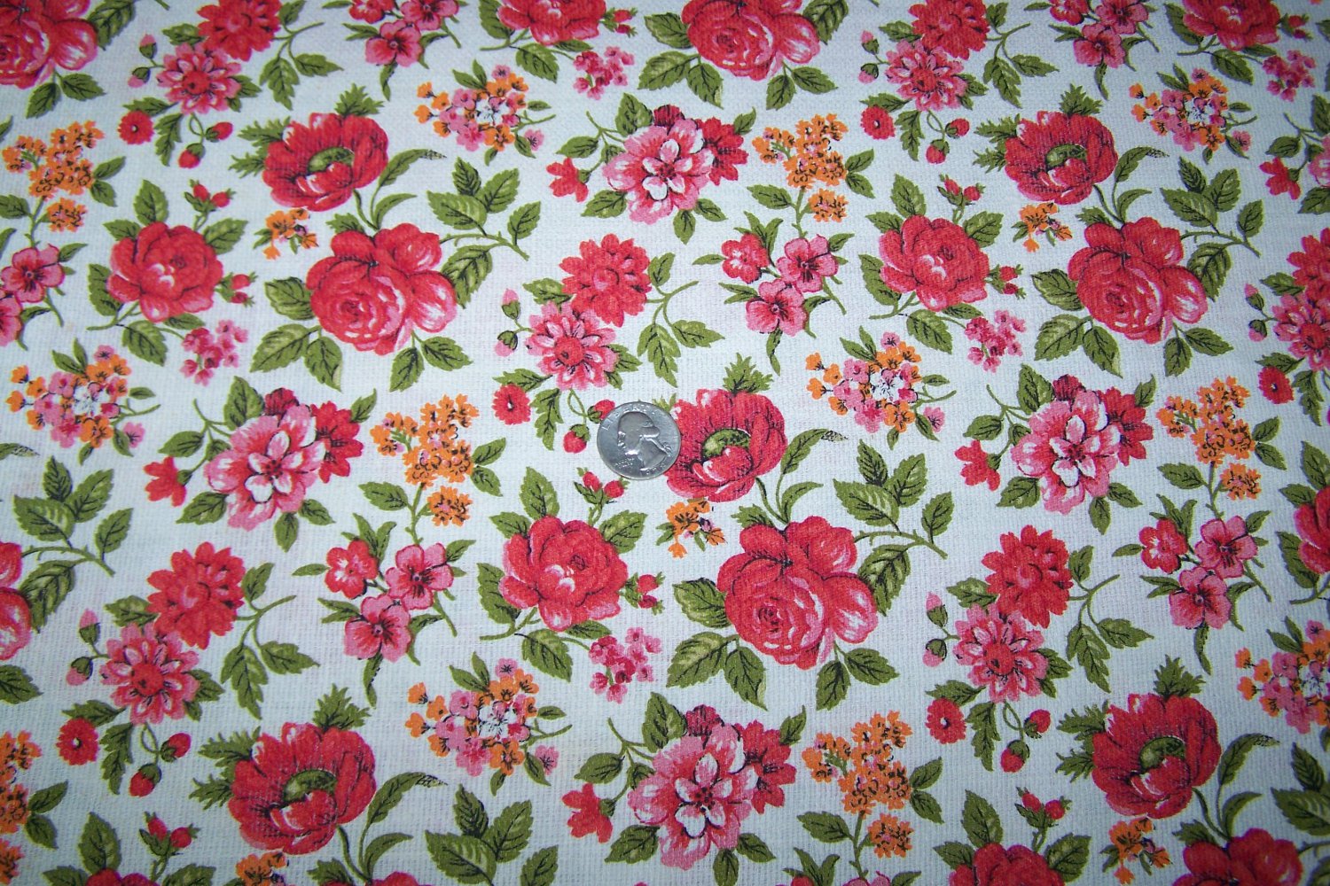 Vintage Barkcloth Cotton Fabric Floral Roses Flowers By The Yard