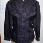 Vintage Womens Western Panhandle Slim Black Sheen Pearl Snap Ruffled Yoke & Cuffs