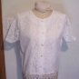 Womens Vintage Button Up Shirt White Lacy Filet FLoral L XL Bust 44