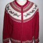 Womens Large Zip Front Fair Isle Holiday Christmas Sweater Embroidered Pine Cones