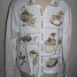 XL Ugly Christmas Party Sweater White Cardigan Beads Metallic Thread Rocking Horse Bells Sleigh