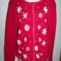 Vintage Ugly Christmas Sweater Button Up Cardigan Red With Iridescent   sequins Beaded SNowflakes