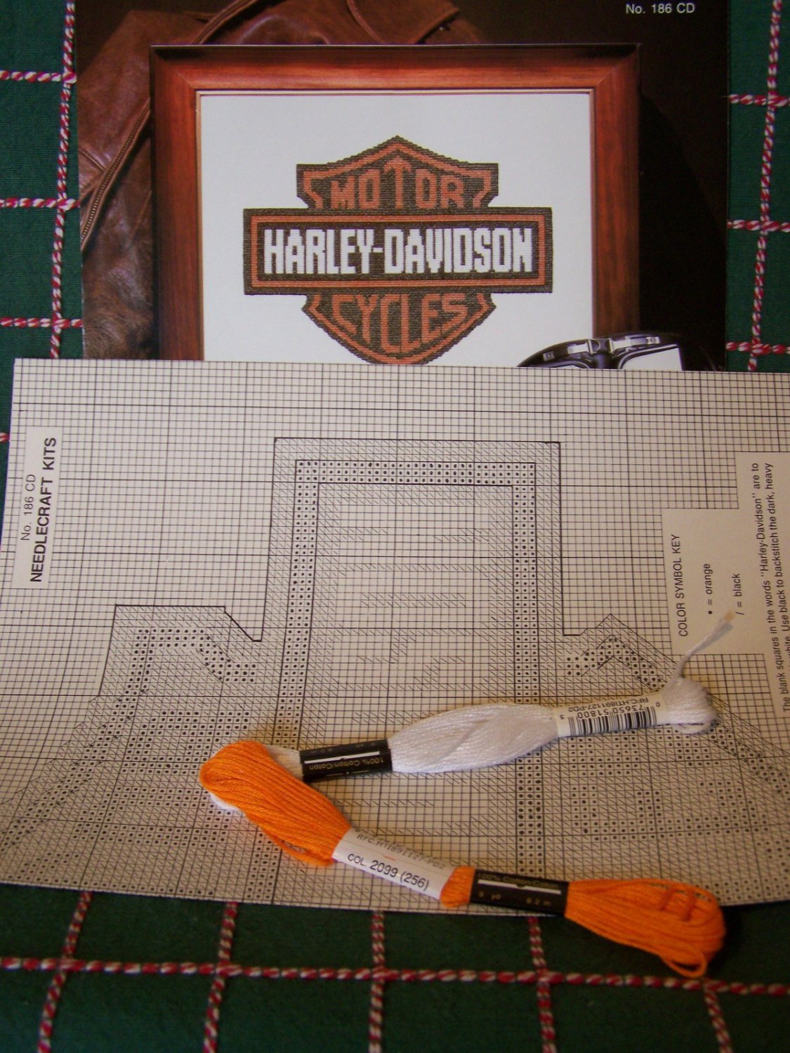 Harley Davidson Motor cycles Cross Stitch Pattern and 2 floss Skeins