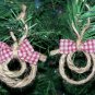 10 Handmade Rope  Lasso Lariat Country Western Ornaments Red Tan Fabric Bows