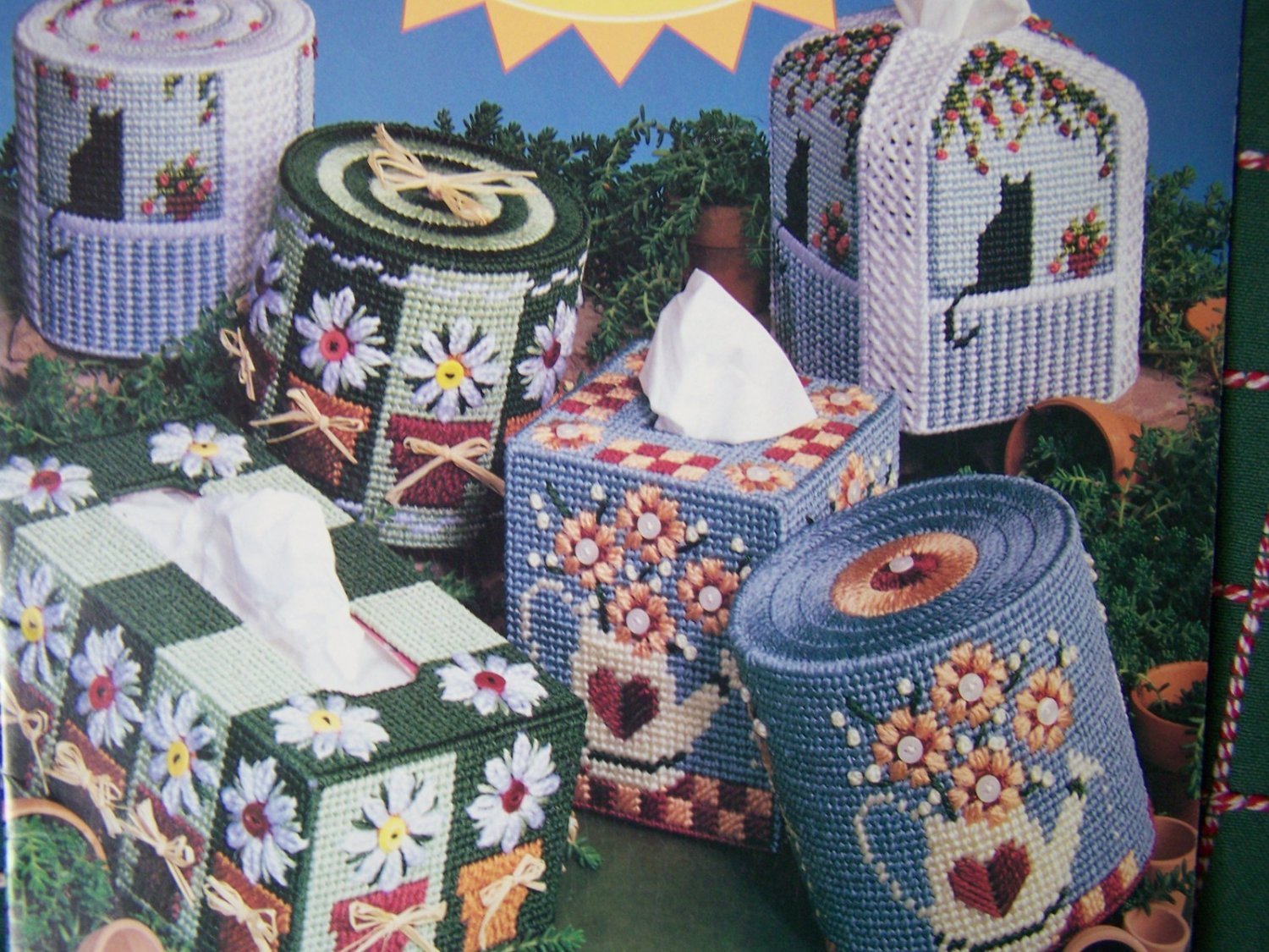 7 Sets Plastic Canvas Patterns Bathroom Tissue Gardens Free USA S&H